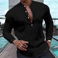 Chemise Lin Col V Noir